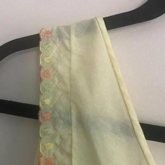 ✅Vintage 1960s Yellow V Neck Embroidered Sleeveless Nightgown Pajama Lingerie
